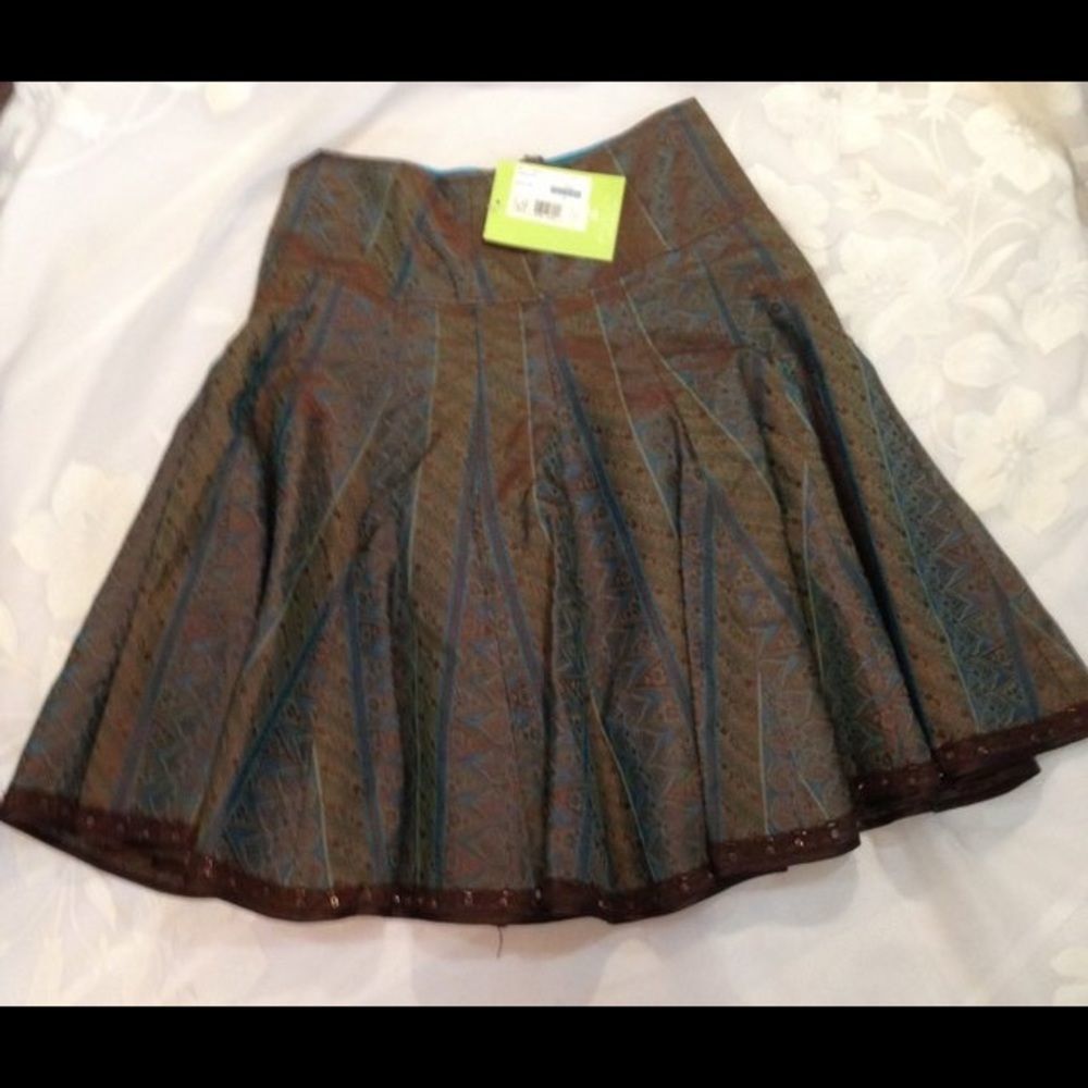 Gorgeous Citrine Brown And Turquoise Skirt